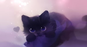 Dreamy Black Kitten with Blue Eyes in Soft Pastel Mist HD wallpaper