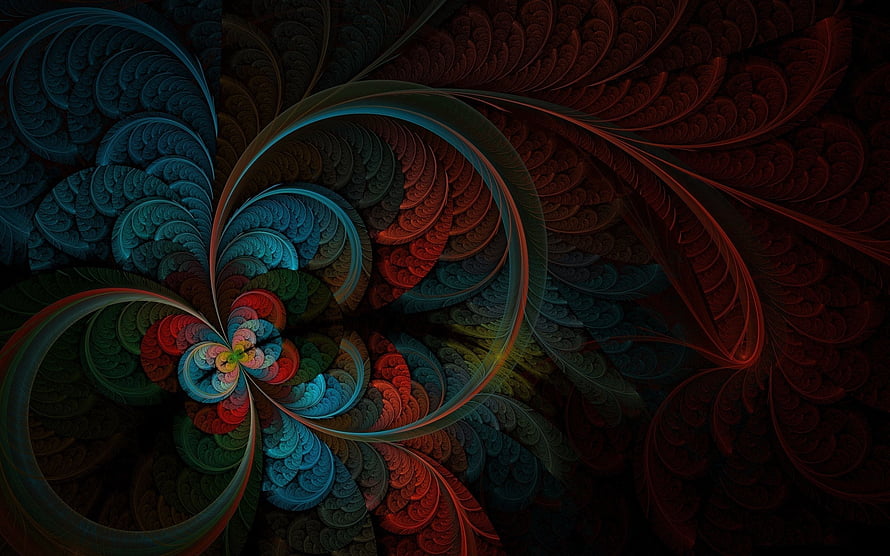 Abstract Fractal Art With Swirling Blue And Red Scales HD wallpaper