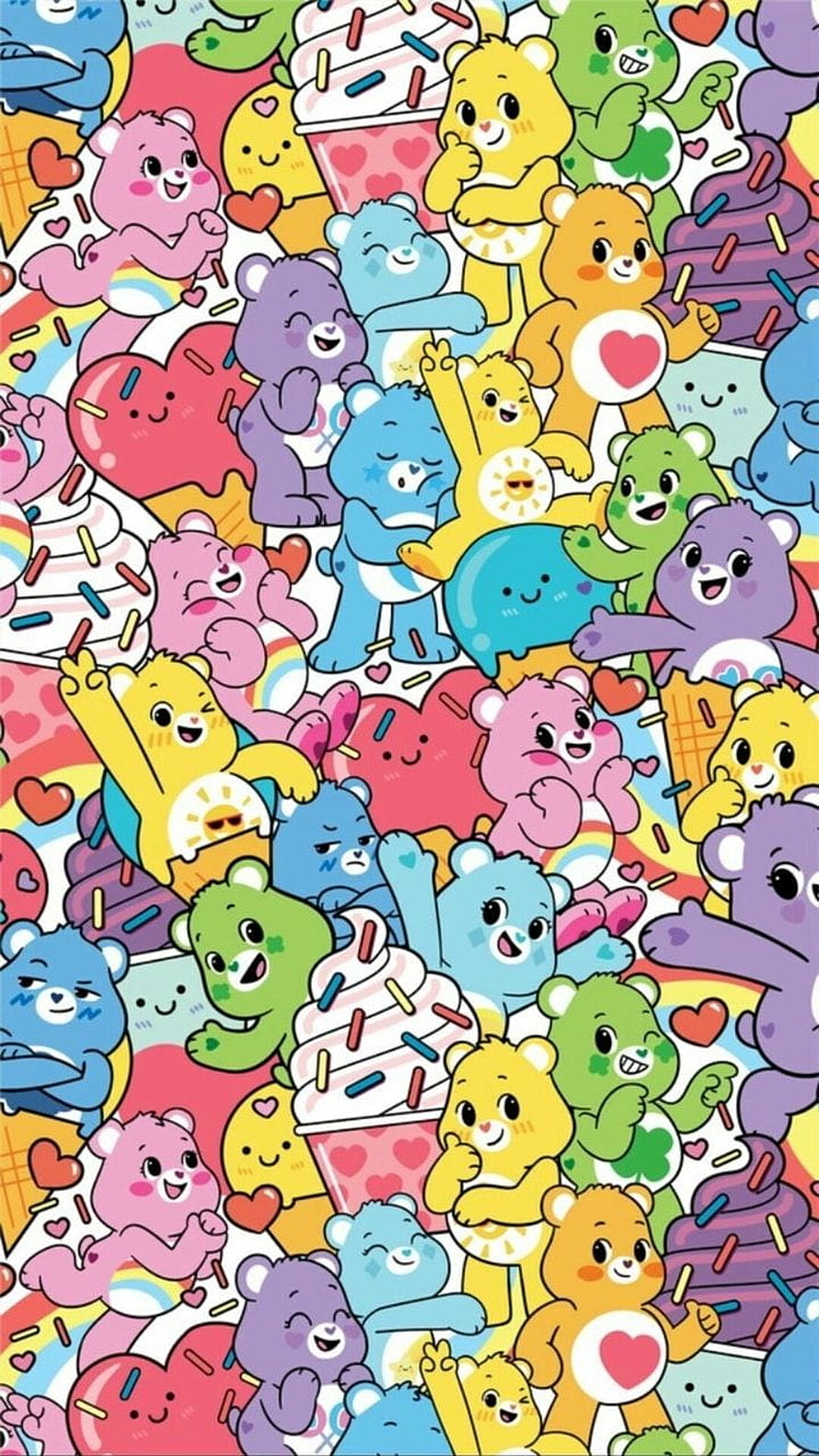 Colorful Kawaii Care Bears Pattern With Hearts And Sprinkles HD phone wallpaper