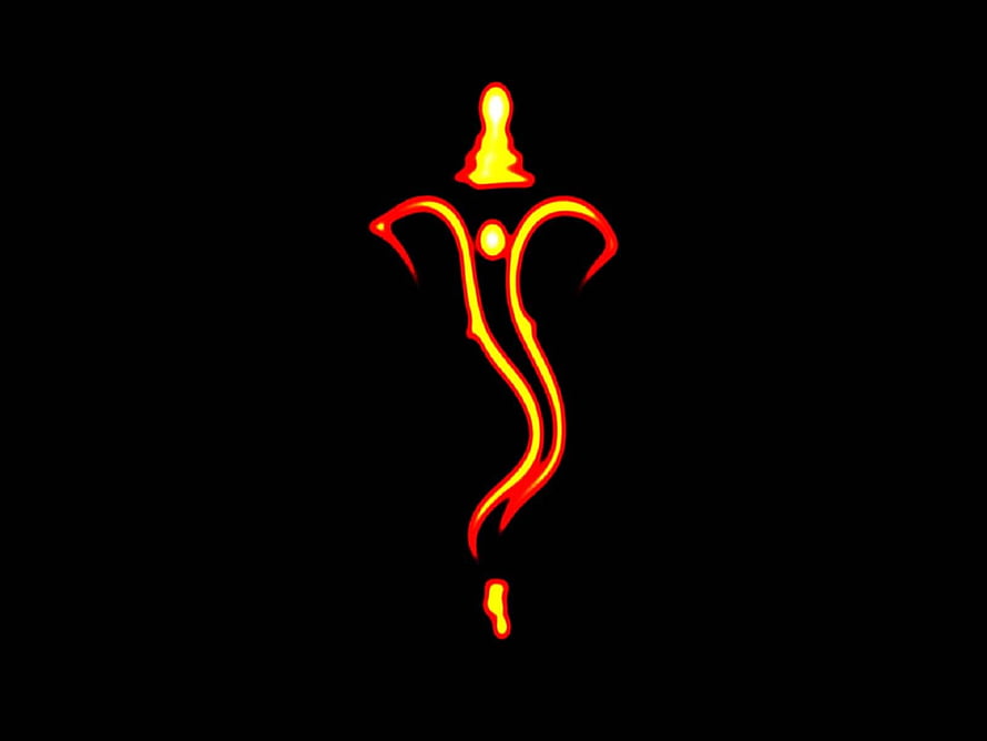Ganesha Abstract Symbol in Glowing Red and Yellow on Black Background HD wallpaper