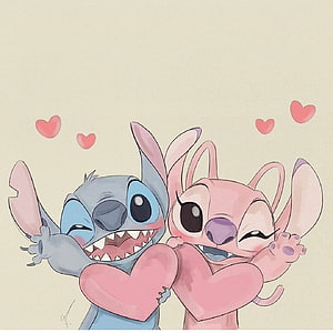 Stitch and Angel Making Heart Shape Hands Cute Lilo And Stitch Fan Art Wallpaper HD phone wallpaper