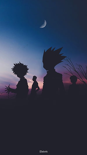 Silhouette of Naruto Uzumaki and Team 7 at Sunset HD phone wallpaper