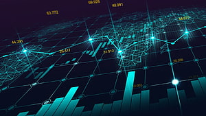 Futuristic Digital Data Analytics Dashboard With Glowing Blue Network Graphs HD wallpaper