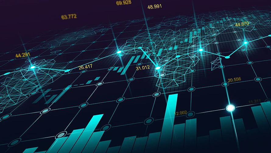 Futuristic Digital Data Analytics Dashboard With Glowing Blue Network Graphs HD wallpaper