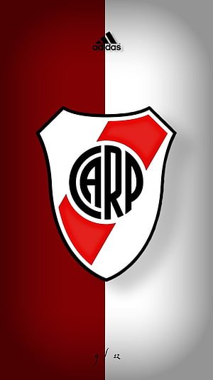 River Plate Club Crest on Red and White Split Background with Adidas Logo HD phone wallpaper
