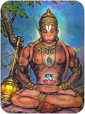 Hanuman meditating in lotus pose with golden mace and sacred symbols, Hanuman In Meditation : R Hinduism, Hanuman Meditation HD phone wallpaper