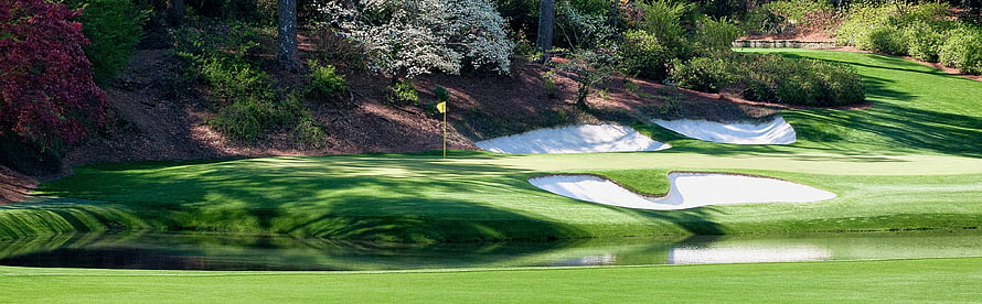 Lush Golf Course Green with Sand Bunkers and Water Hazard HD wallpaper