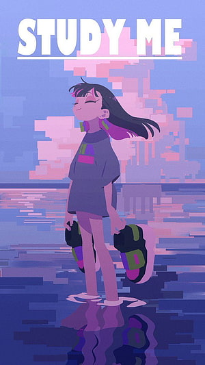 Zutomayo Study Me Anime Girl Illustration with Pixelated Water Reflection HD phone wallpaper