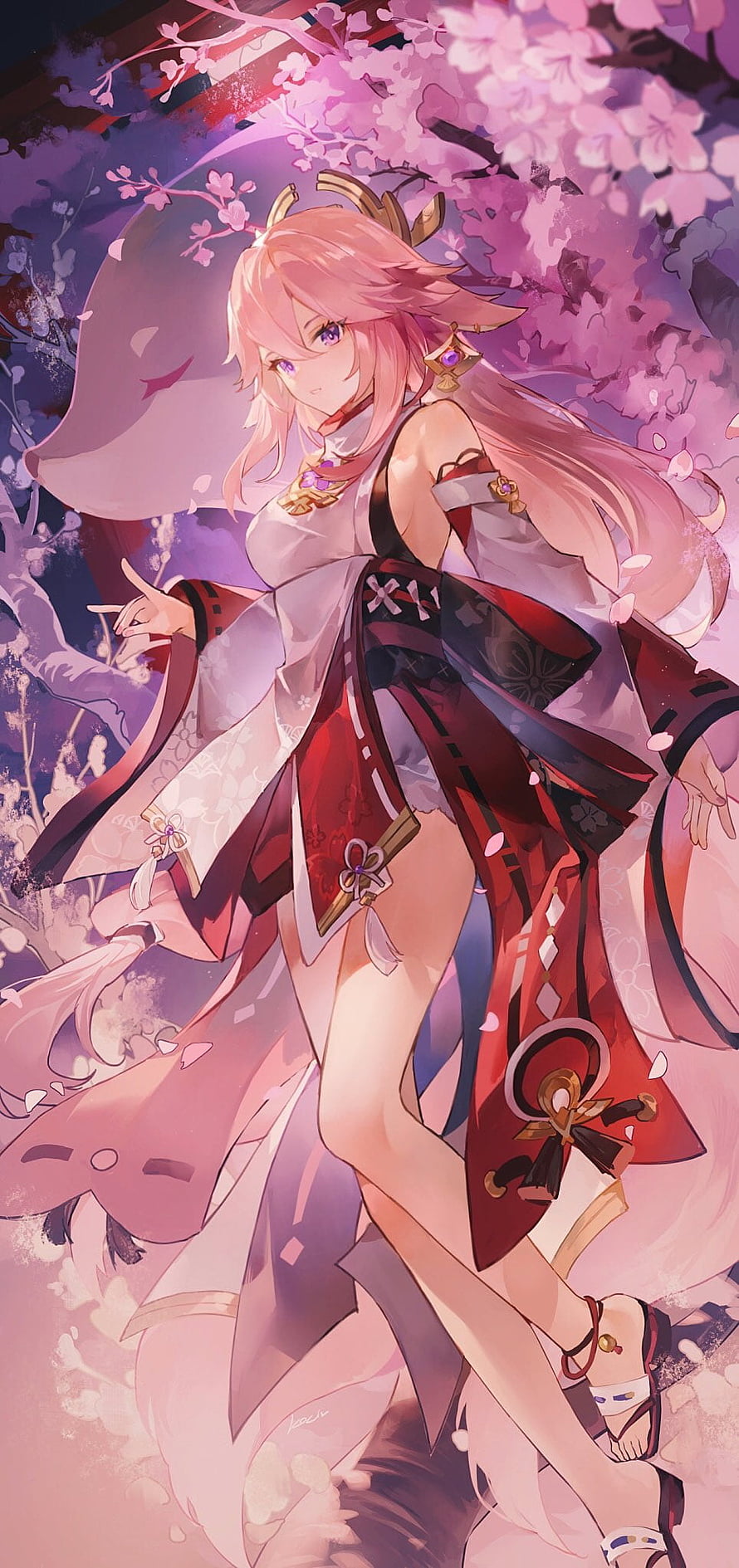 Yae Miko Genshin Impact Anime Wallpaper Cherry Blossoms HD phone wallpaper