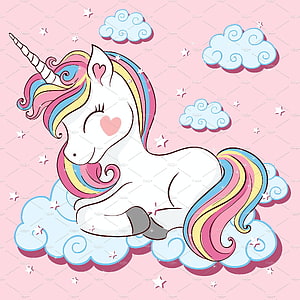 Cute Sleeping Unicorn with Rainbow Mane on Pastel Pink Cloud Background HD phone wallpaper