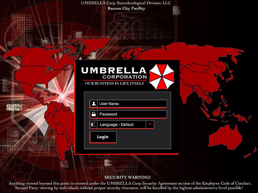 Umbrella Corporation Login Screen with Red World Map Background HD wallpaper