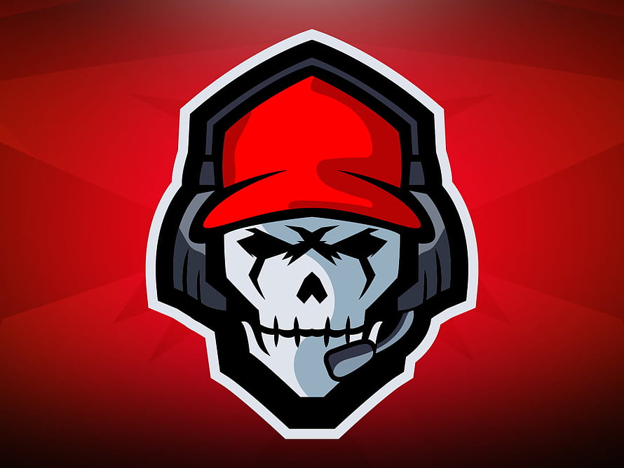 Aggressive Skull Wearing Red Cap and Headset in Shield Emblem on Red Background HD wallpaper