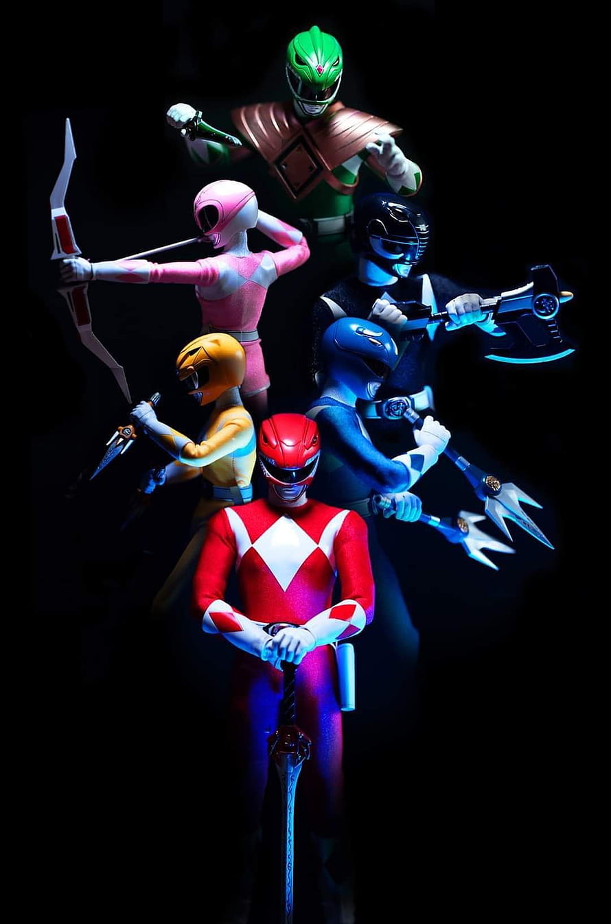 Mighty Morphin Power Rangers Team Group Shot With Weapons HD phone wallpaper