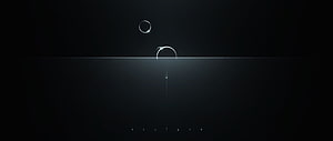 Minimalist Dark Abstract Wallpaper with Glowing Geometric Circles and Horizon Line HD wallpaper