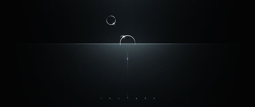 Minimalist Dark Abstract Wallpaper with Glowing Geometric Circles and Horizon Line HD wallpaper