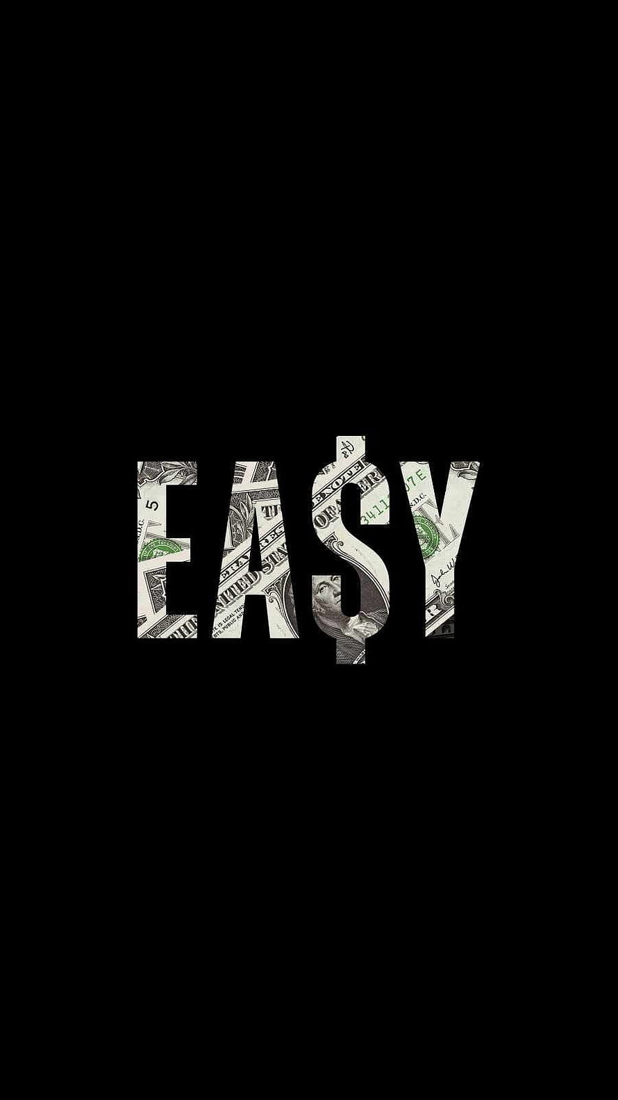 Easy Money Text Art Wallpaper With Dollar Bill Texture On Black Background HD phone wallpaper
