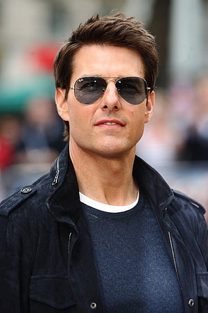 Tom Cruise Wearing Aviator Sunglasses and a Dark Suede Jacket in a Close-Up Portrait HD phone wallpaper