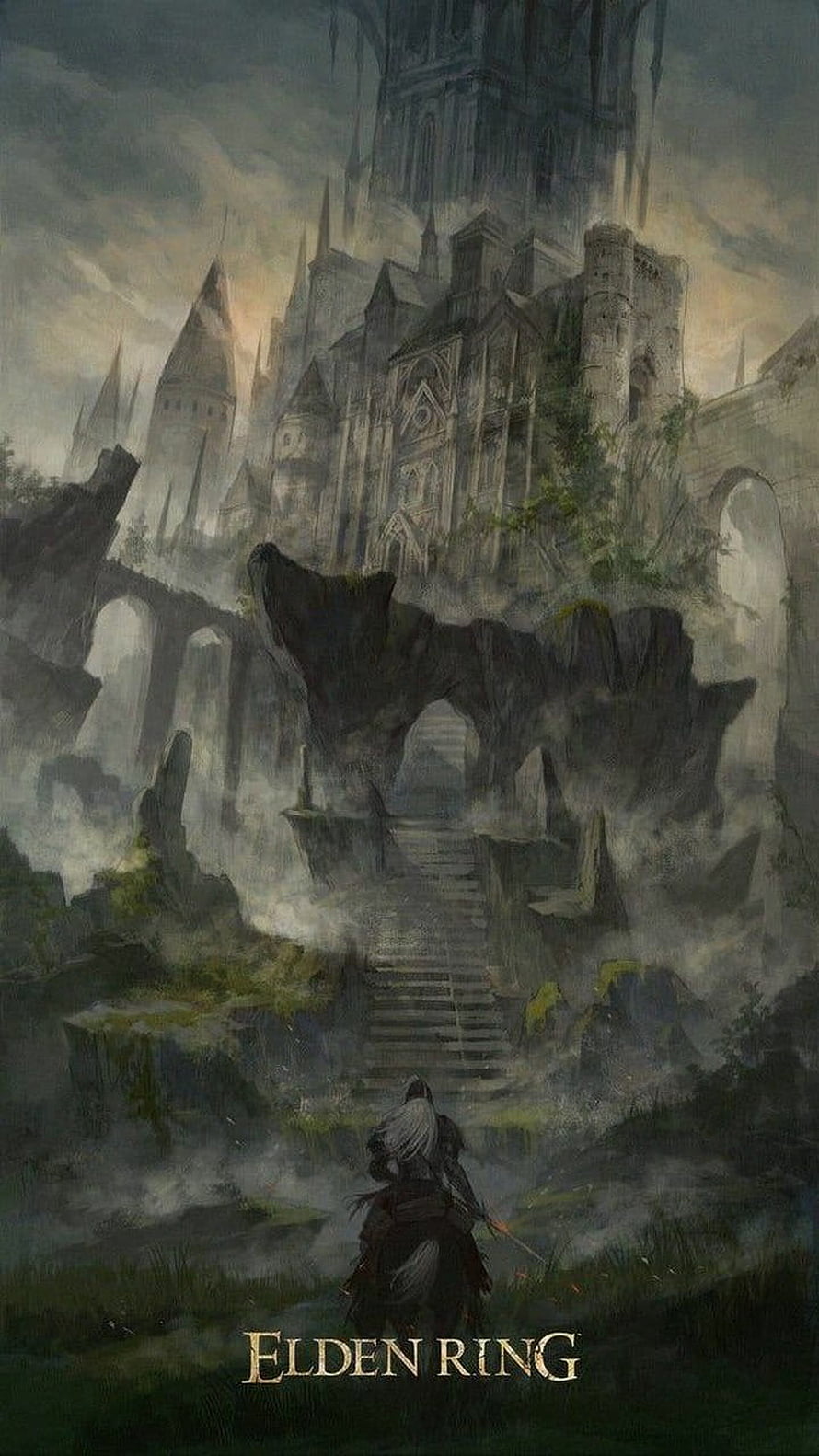 Elden Ring Tarnished Knight Approaching Ancient Castle Ruins Fantasy Landscape HD phone wallpaper