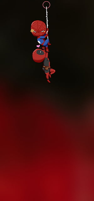 Cute Chibi Spider-Man and Deadpool Hanging on Web Wallpaper, Samsung Galaxy S20 Ultra For Punch Hole. Samsung Galaxy , Deadpool , Samsung HD phone wallpaper