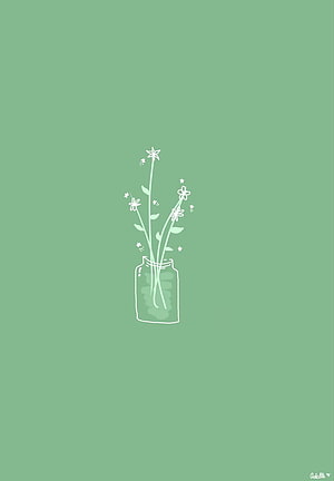 Minimalist Green Aesthetic Wallpaper with Simple White Flower Illustration in a Glass Jar HD phone wallpaper