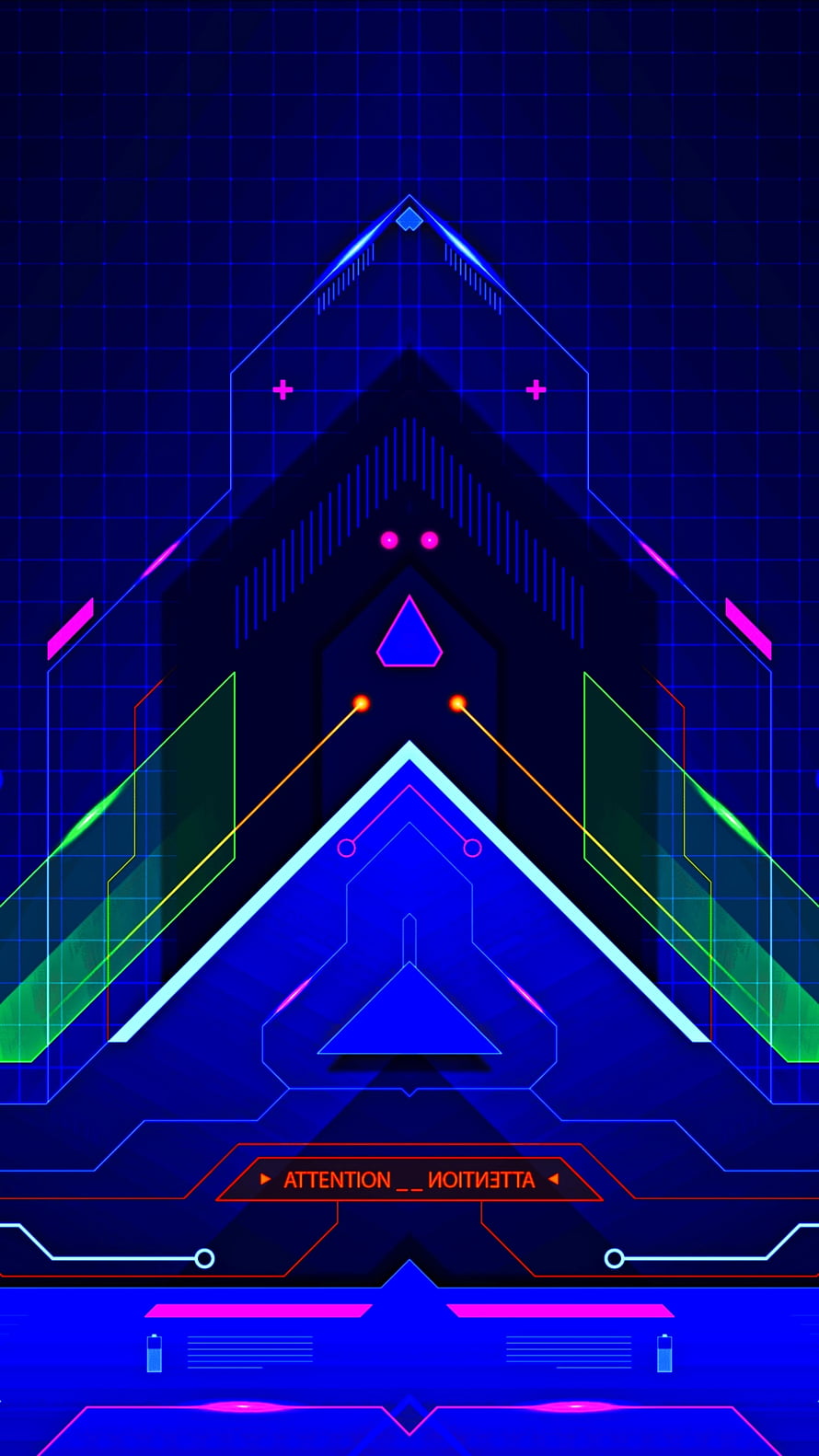 Futuristic Neon Cyberpunk Interface with Geometric Grid and Glowing Blue Accents HD phone wallpaper