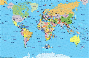 Detailed Political World Map With Colorful Countries And Oceans HD wallpaper