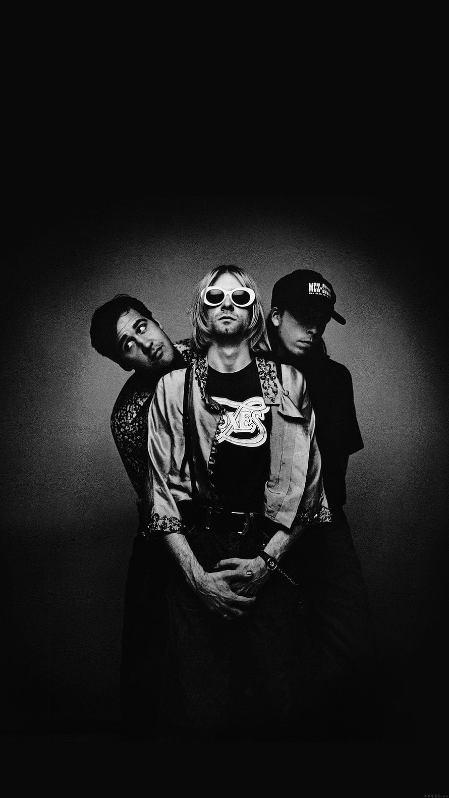 Nirvana Band Members Black and White Studio Portrait HD phone wallpaper