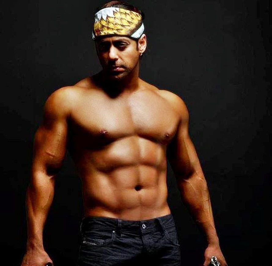Salman Khan shirtless studio portrait with headband and dark background, Male Extrême, Salman Khan Body HD wallpaper