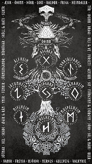 Yggdrasil World Tree Norse Mythology Graphic Design with Nine Realms and Runes HD phone wallpaper
