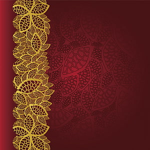 Elegant Gold Lace Border on Deep Red Background with Intricate Floral Pattern HD phone wallpaper