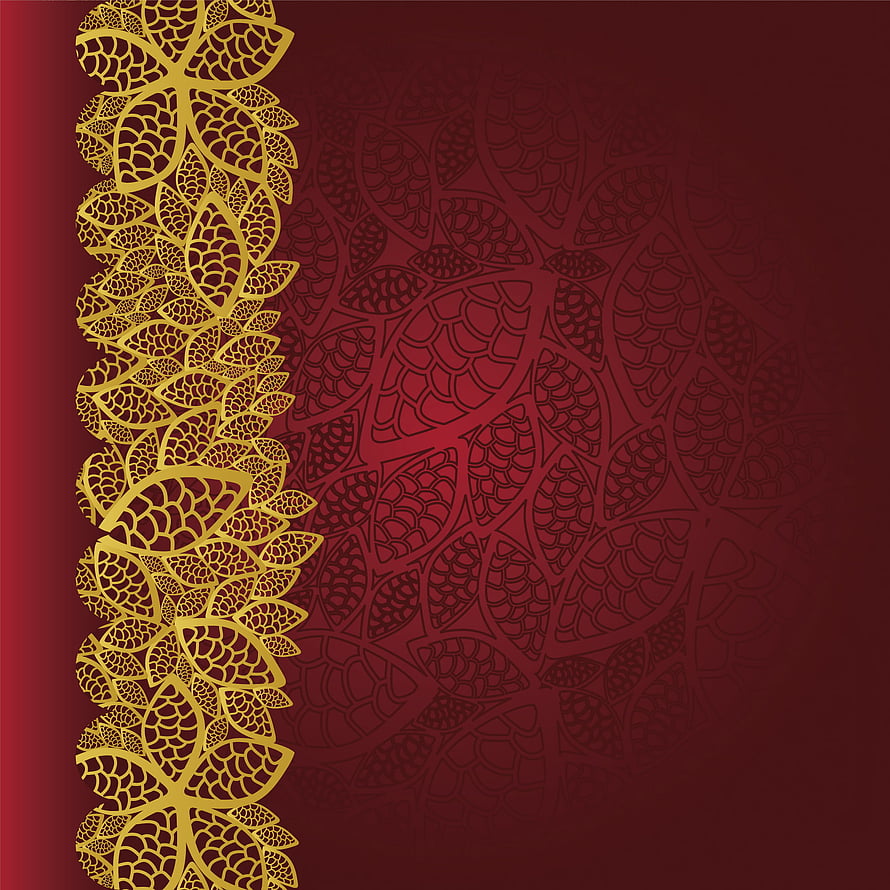 Elegant Gold Lace Border on Deep Red Background with Intricate Floral Pattern HD phone wallpaper