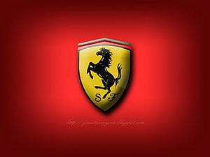 Ferrari Prancing Horse Shield Emblem on Deep Red Gradient Background HD wallpaper
