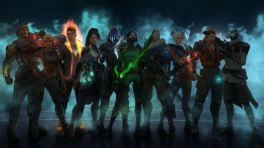 Valorant Full Roster Lineup Featuring All Agents Standing Together in Tactical Gear HD wallpaper