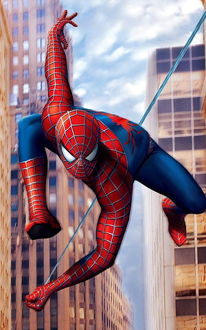 Spider-Man Swinging Through City Skyscrapers in Classic Red and Blue Suit, Spiderman Lates Mobile, Spider-Man Tablet HD phone wallpaper