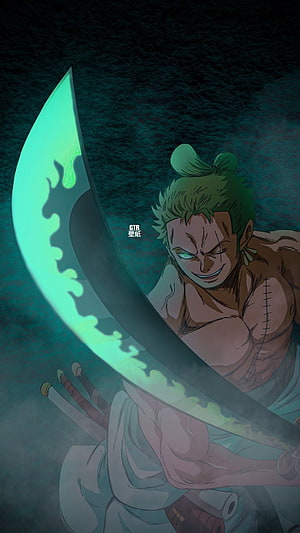 Roronoa Zoro Wielding Wado Ichimonji with Green Flame Haki HD phone wallpaper