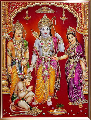 Shree Ram Darbar with Sita and Lakshmana Traditional Indian Glitter Art HD phone wallpaper