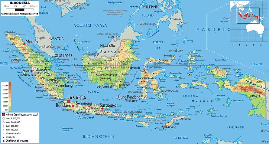 Detailed Political and Physical Map of Indonesia Archipelago with Major Cities HD wallpaper