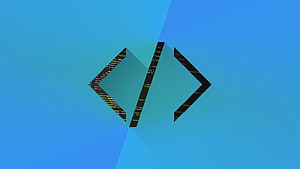Minimalist HTML Code Symbol on Blue Gradient Background HD wallpaper