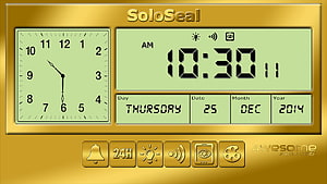 Gold Digital Alarm Clock Interface with Analog Dial and Date Display HD wallpaper