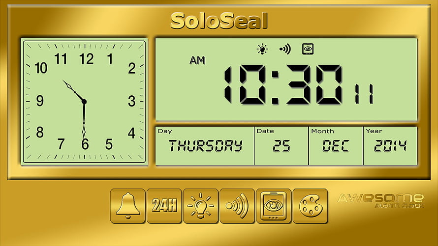 Gold Digital Alarm Clock Interface with Analog Dial and Date Display HD wallpaper