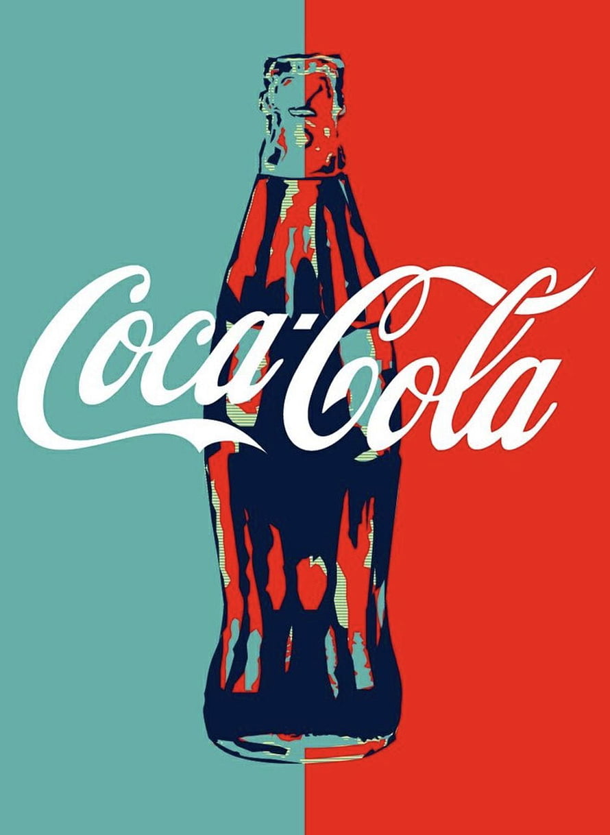 Coca-Cola Glass Bottle Pop Art Poster with Retro Split Background HD phone wallpaper