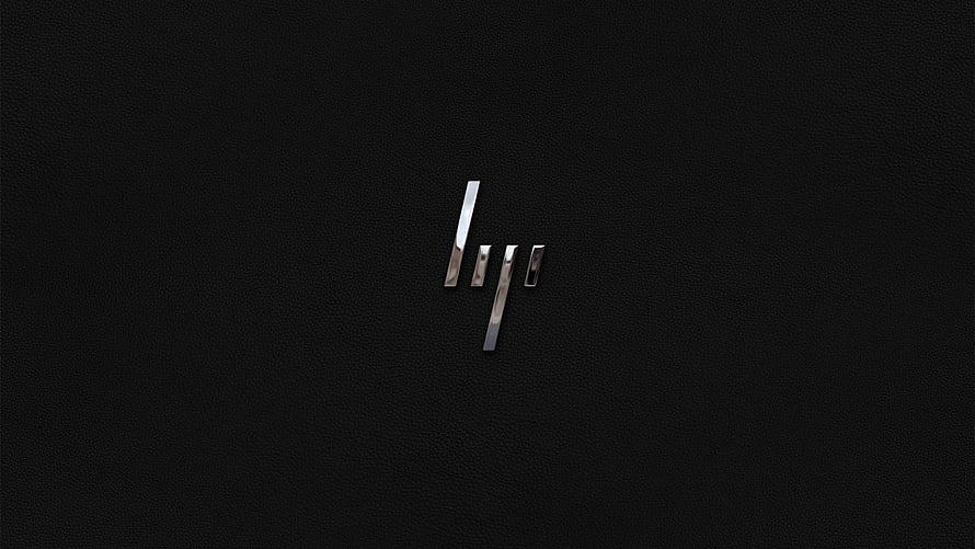 HP Envy X360 Logo on Black Leather Texture Minimalist Desktop Background HD wallpaper
