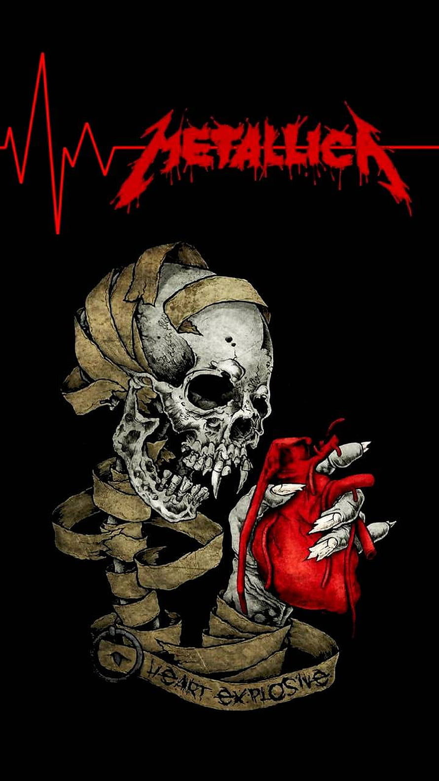 Metallica Heart Explorative Skull Holding Red Heart Tattoo Design HD phone wallpaper