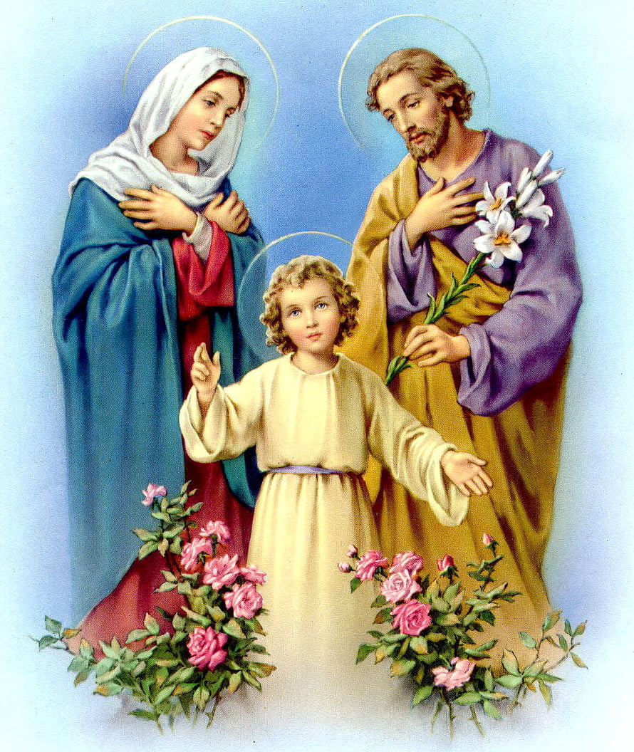 Holy Family Religious Artwork with Halos and Roses HD phone wallpaper