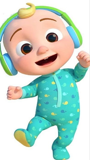 Cocomelon Baby JJ Character Wearing Headphones and Teal Whale Pattern Onesuit HD phone wallpaper