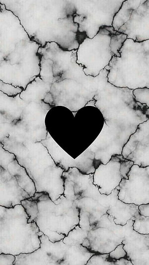 Minimalist Black Heart on White Marble Texture Background HD phone wallpaper