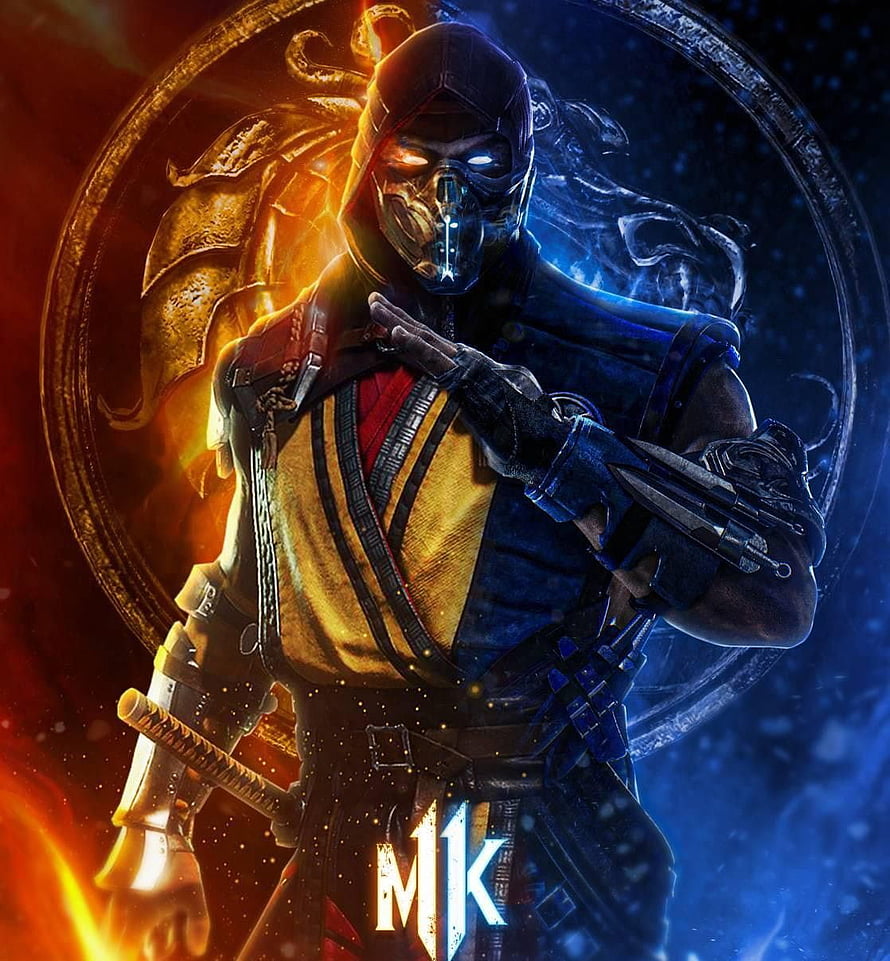 Scorpion and Sub-Zero Split Character Artwork from Mortal Kombat 11 HD phone wallpaper