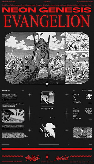 Neon Genesis Evangelion Poster Design Featuring NERV Logo and Manga Panels HD phone wallpaper