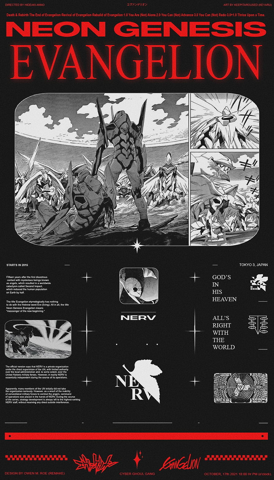 Neon Genesis Evangelion Poster Design Featuring NERV Logo and Manga Panels HD phone wallpaper