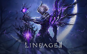 Lineage II Dark Sorcerer Character Art with Purple Energy and Thorned Wings HD wallpaper